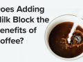 top-down view of milk pouring into a mug of coffee