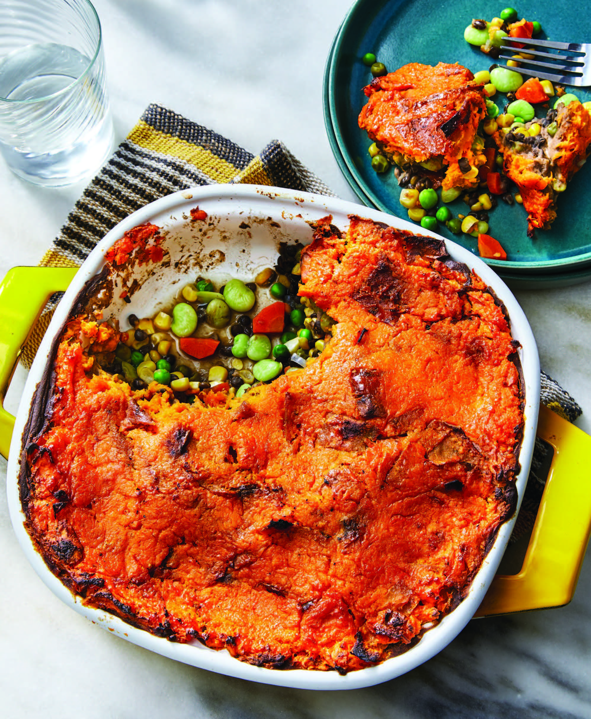 baking dish and plate with cottage pie